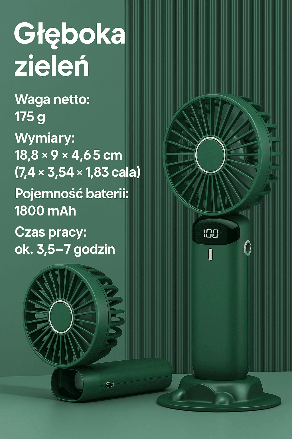 Stylowy mini wentylator ręczny z wyświetlaczem LED