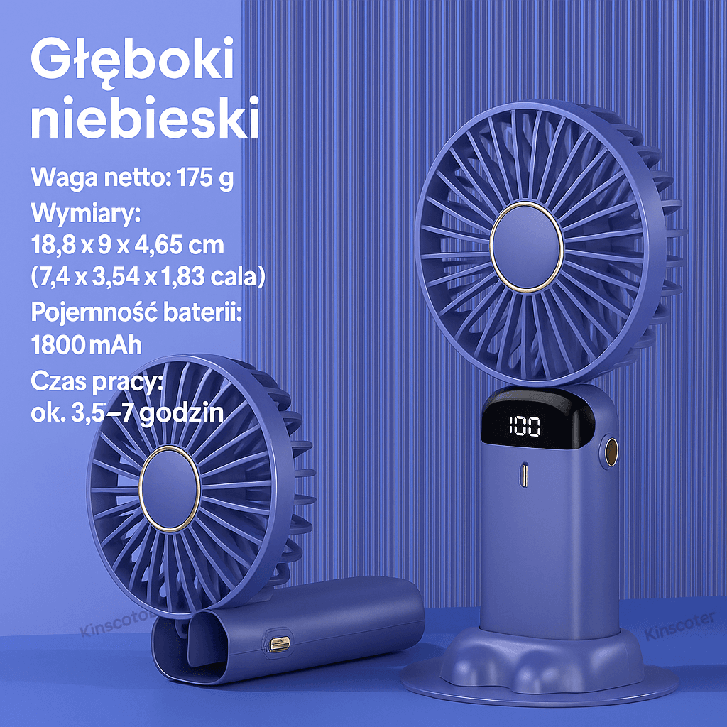Stylowy mini wentylator ręczny z wyświetlaczem LED