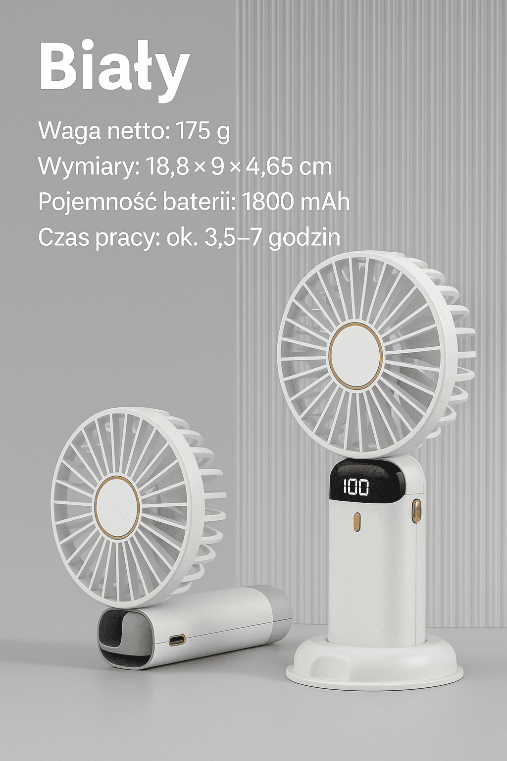Stylowy mini wentylator ręczny z wyświetlaczem LED