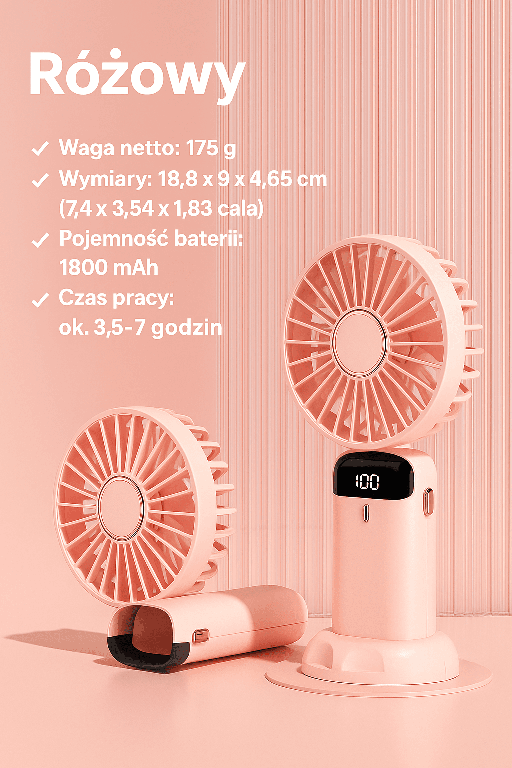 Stylowy mini wentylator ręczny z wyświetlaczem LED