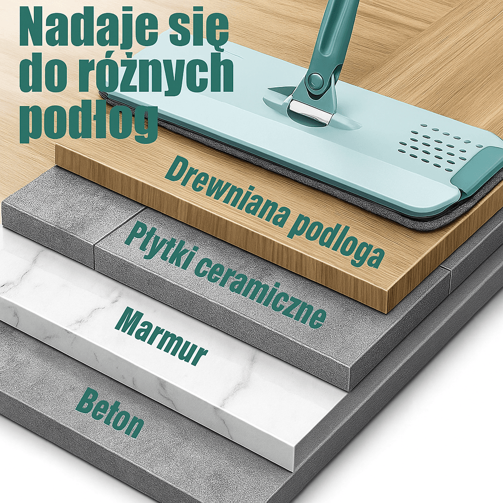 Nowoczesny mop płaski z wiadrem dwukomorowym i wyciskaniem